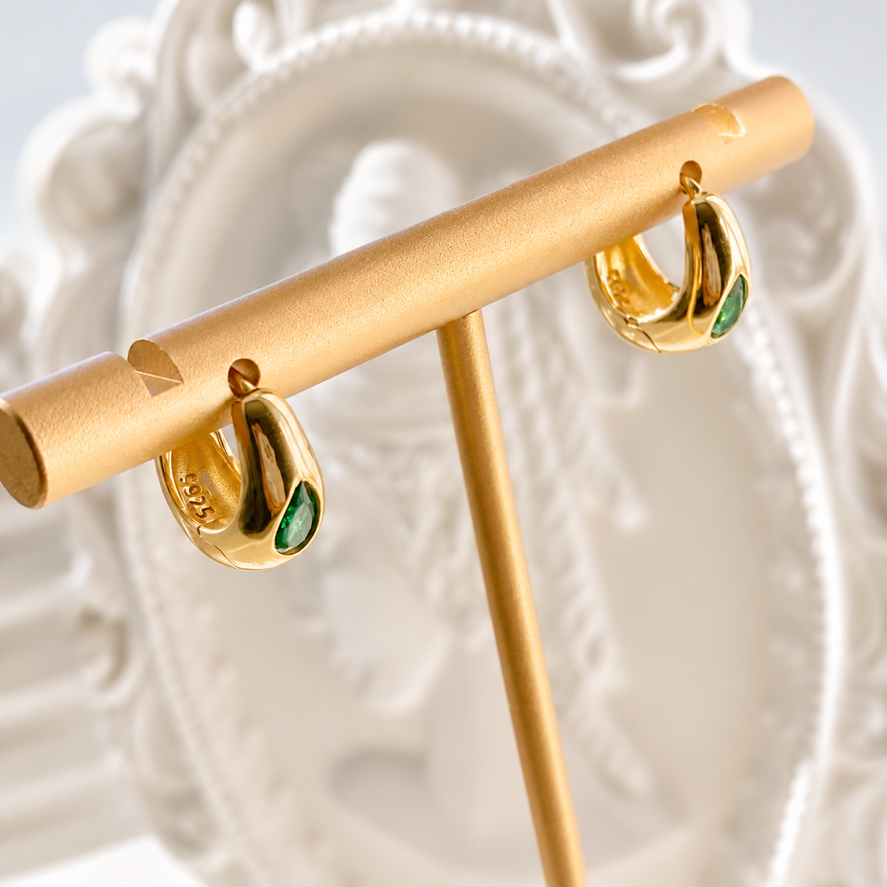 Emerald Teardrop Huggie Earrings