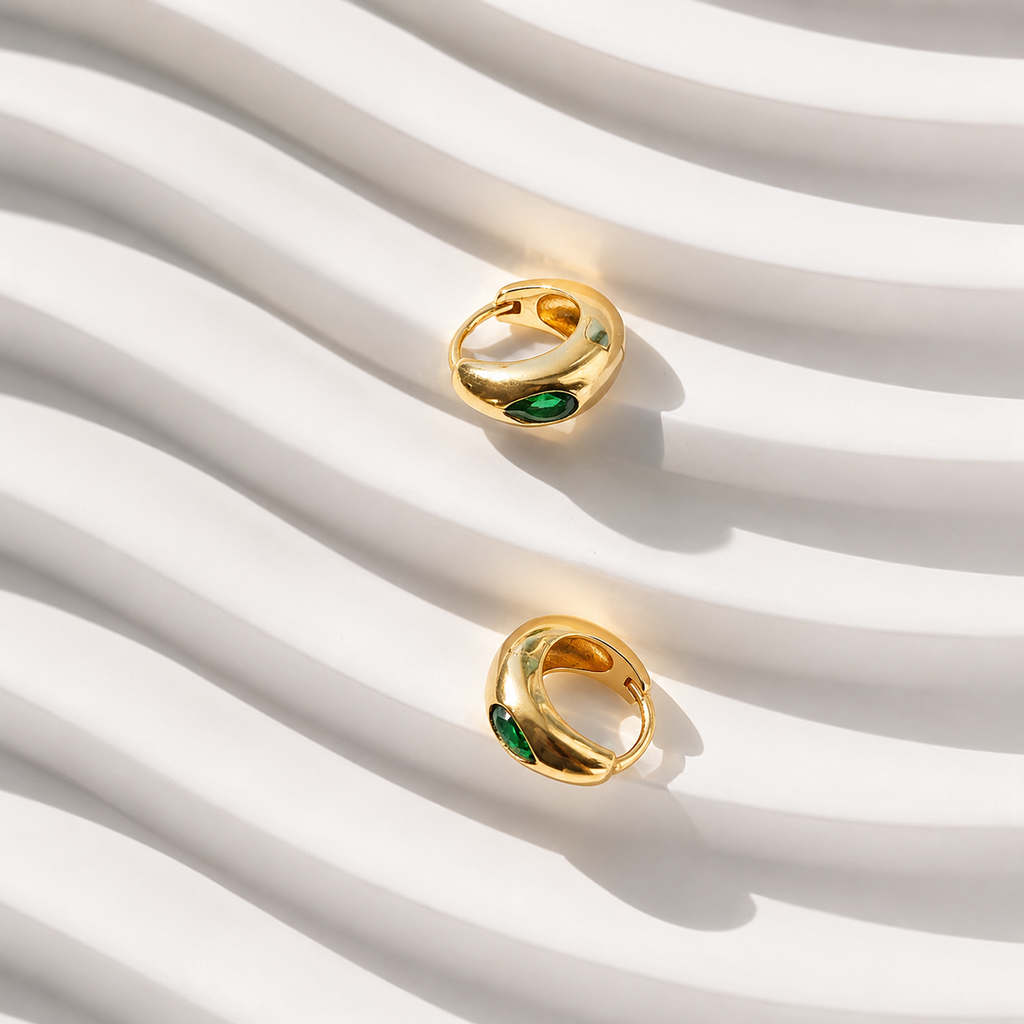 Emerald Teardrop Huggie Earrings