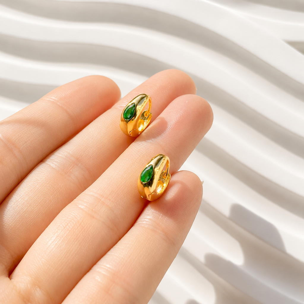 Emerald Teardrop Huggie Earrings