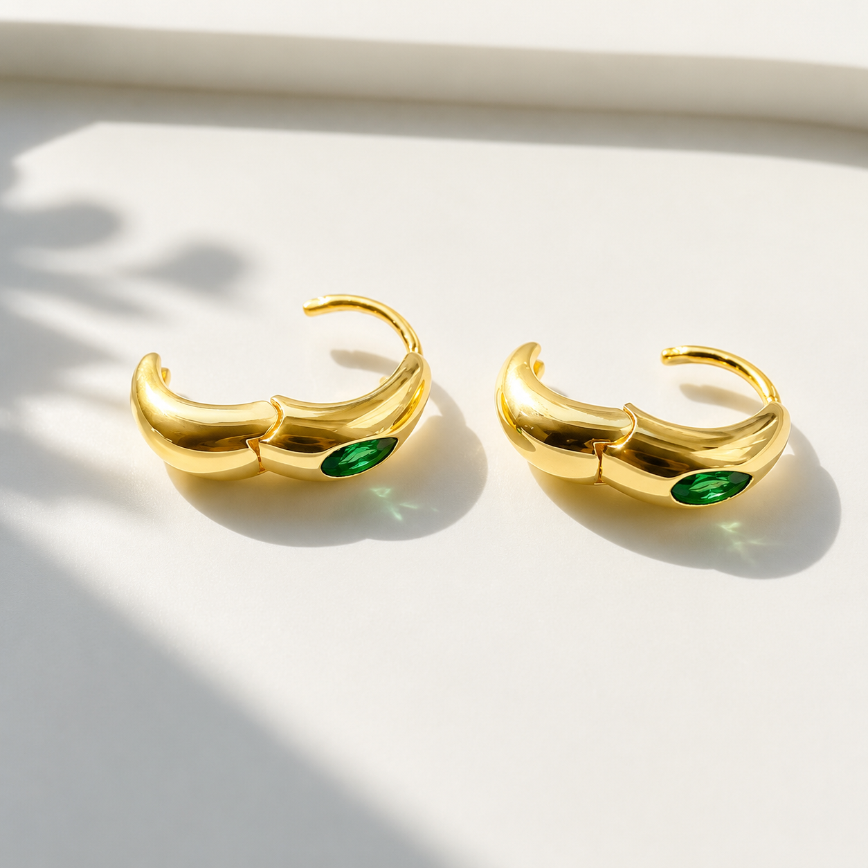 Emerald Teardrop Huggie Earrings
