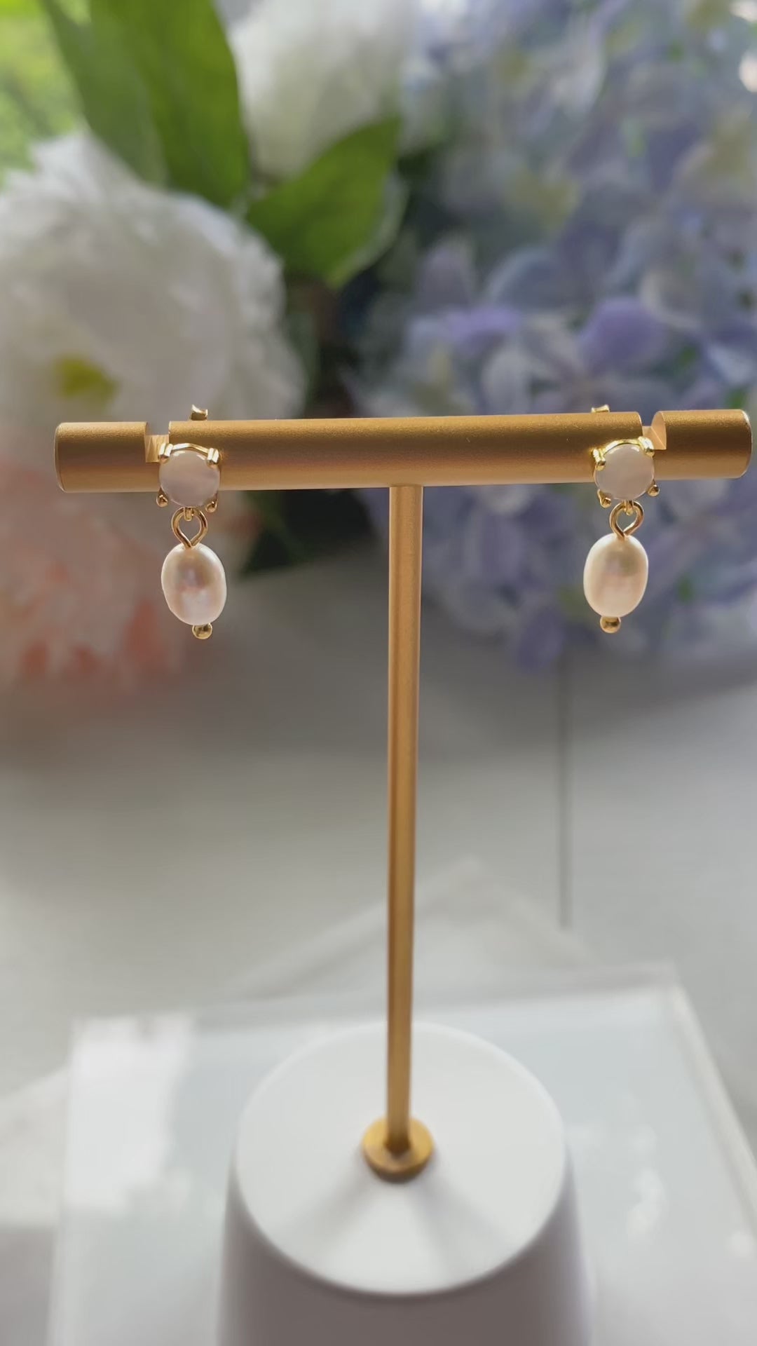 Moonlit Pearl Drop Stud Earrings