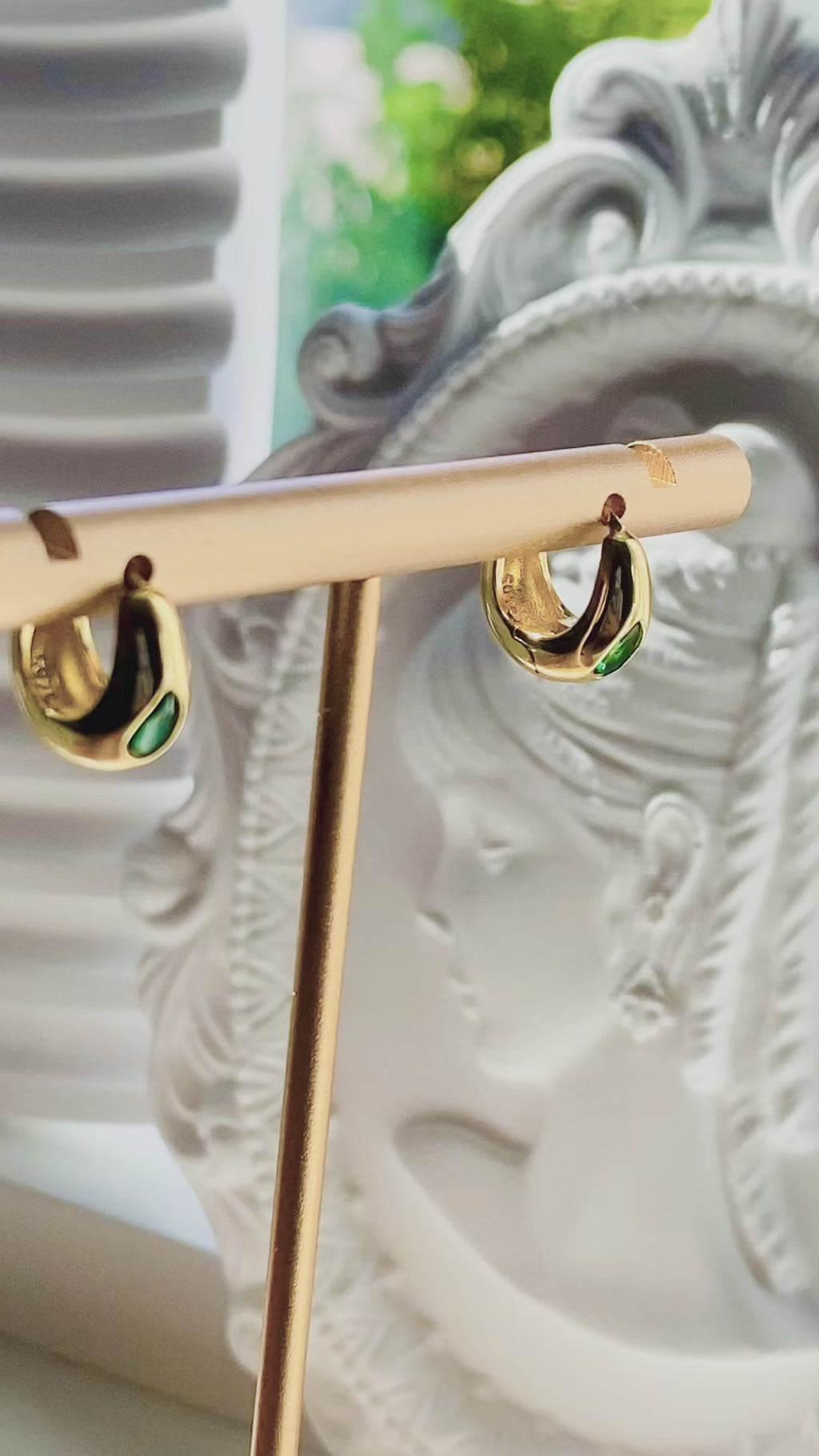 Emerald Teardrop Huggie Earrings